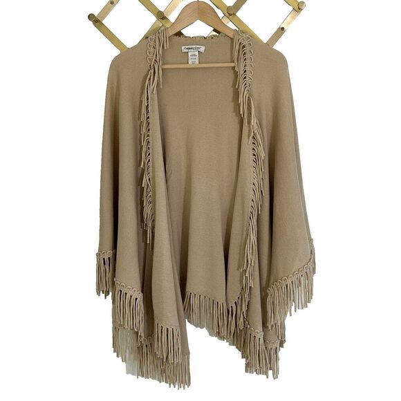 Coldwater Creek Knit Fringe Shawl Wrap Tan Western Cowboy Festival Rodeo Classic - Picture 1 of 9